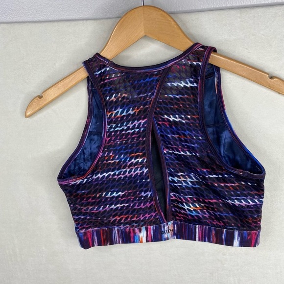 Peloton Melody High Neck Purple White Watercolor Print Sports Bra Size Medium - Picture 2 of 4